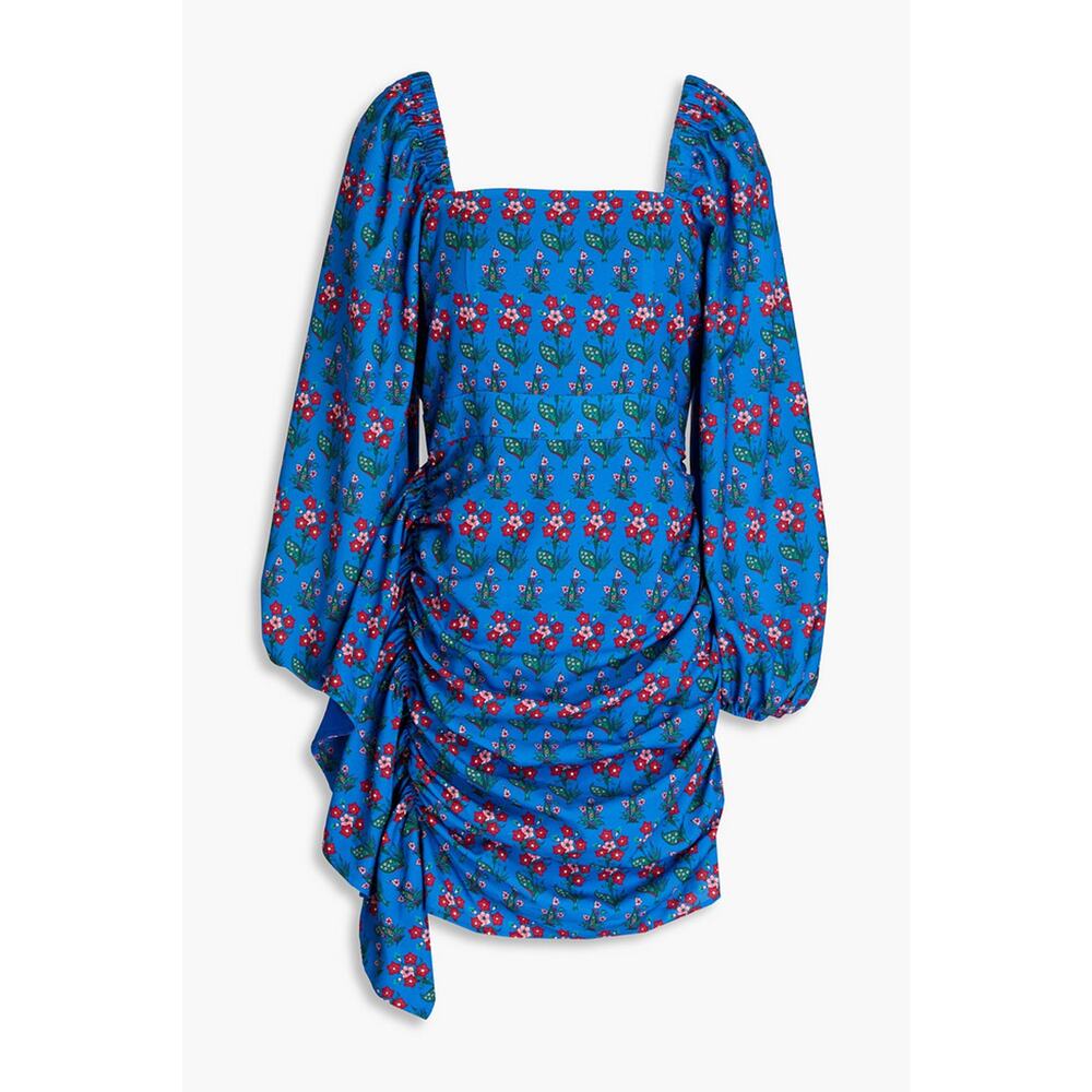 Rhode 'Mina' Blue Polyester Draped Floral-Print Crepe De Chine Mini Dress Size M